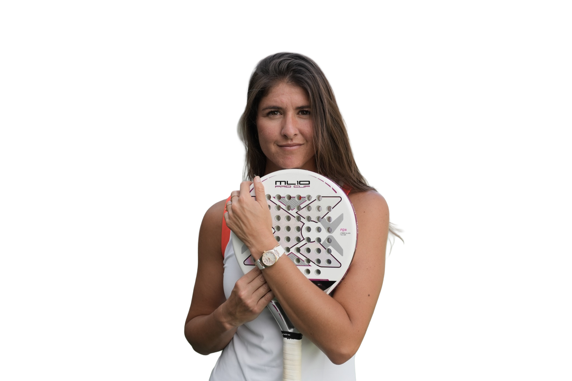Brittany Dubins holding her padel racket on court